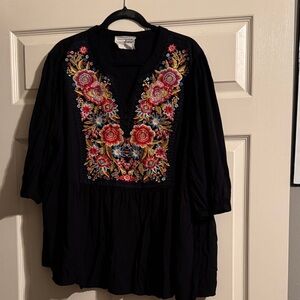 Savanna Jane Black Tunic with Vibrant Embroidery